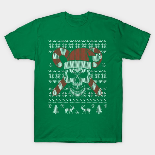 Ugly Knit Sweater Pattern of Evil Santa Claus Skull T-Shirt by spacedust